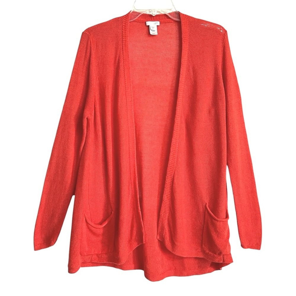 J. Jill Linen Blend Coastal Cardigan M Orange Lightweight Breathable Staple